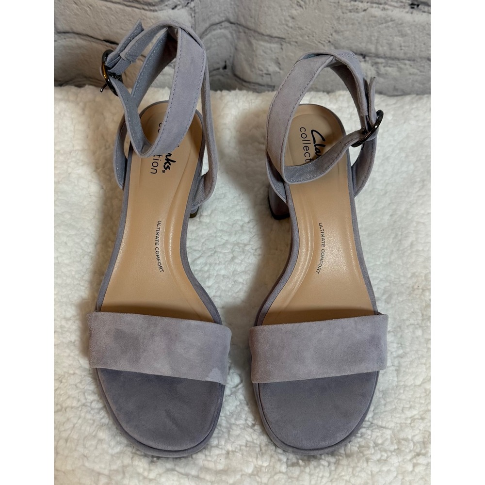 Clarks Ambyrlyn Bay Blue Grey Suede Block Heel Ankle Strap Sandals Mens 7M - Picture 4 of 9